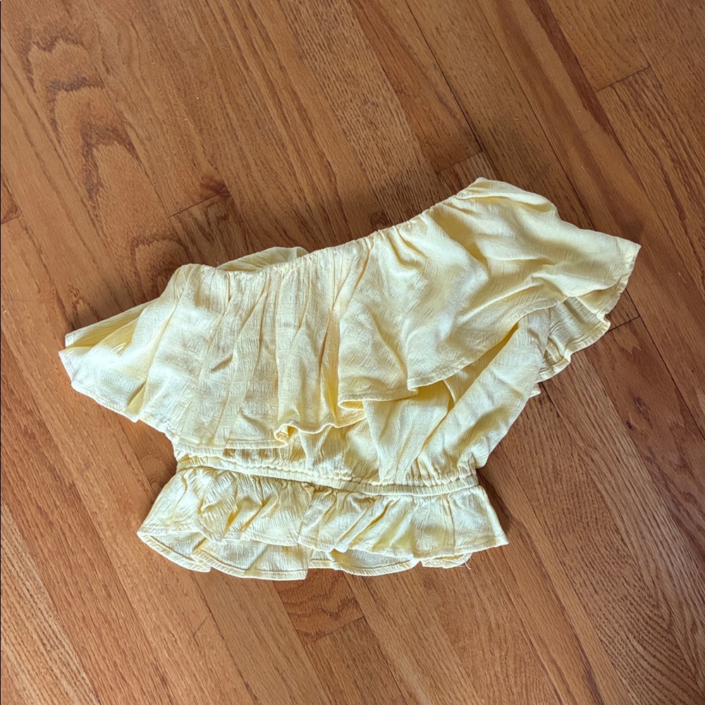 Yellow Off-Shoulder Ruffle Crop Top